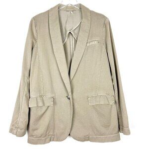 Free People Blazer Women's Size L Khaki Herringbone Distressed Cotton Jacket